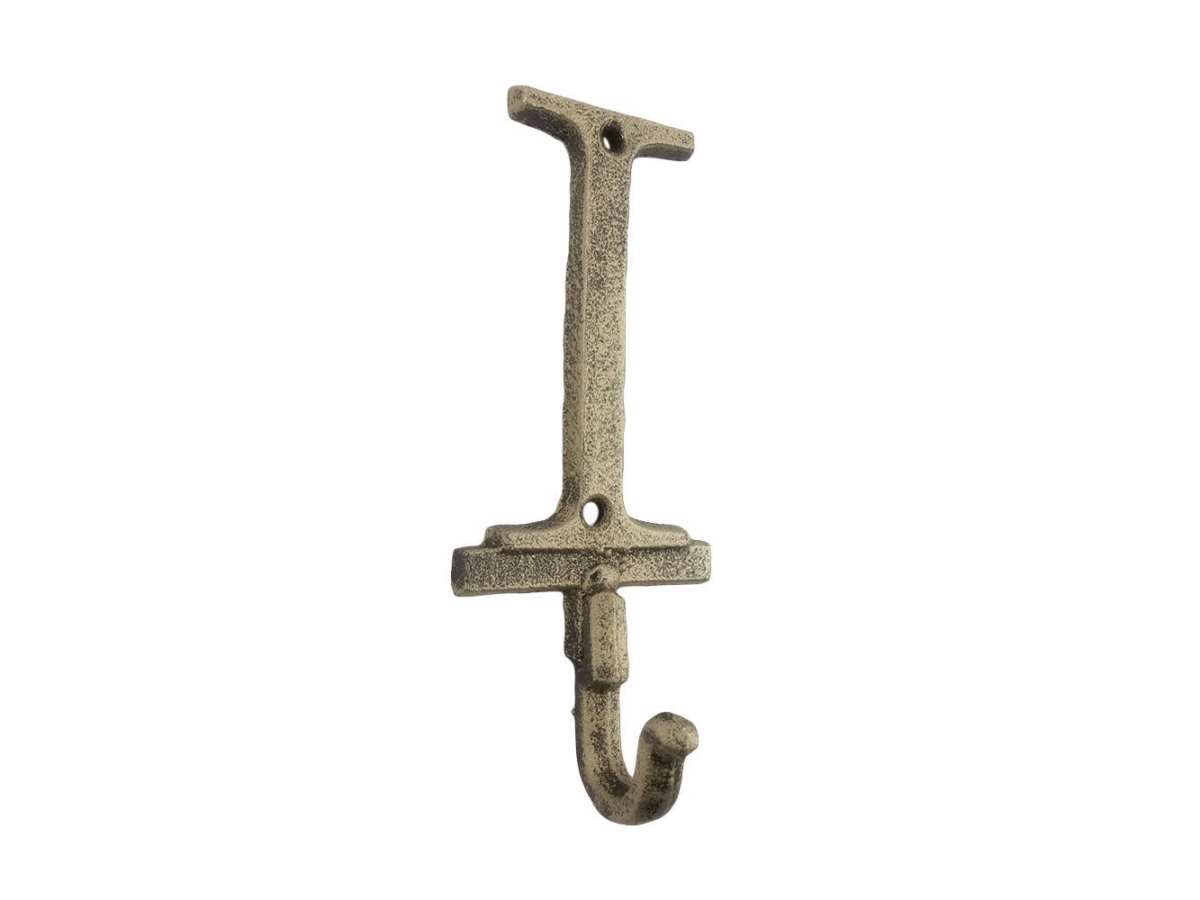 6 x 1 x 3 in. Rustic Gold Cast Iron Letter I Alphabet Wall Hooks