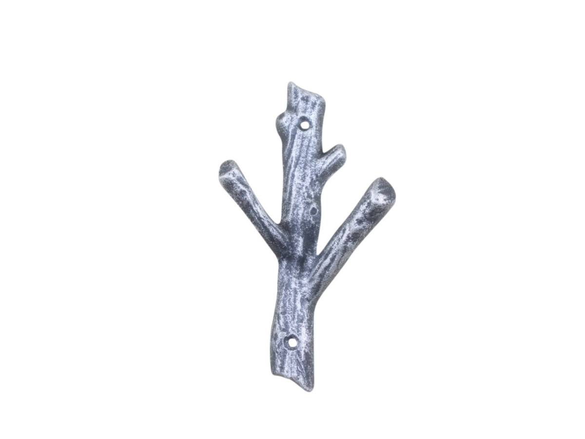 7.5 x 2 x 4 in. Rustic Silver Cast Iron Tree Branch Double Decorative Metal Wall Hooks