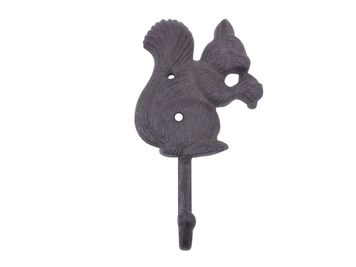 7 x 2 x 4.5 in. Cast Iron Squirrel with Acorn Decorative Metal Wall Hooks