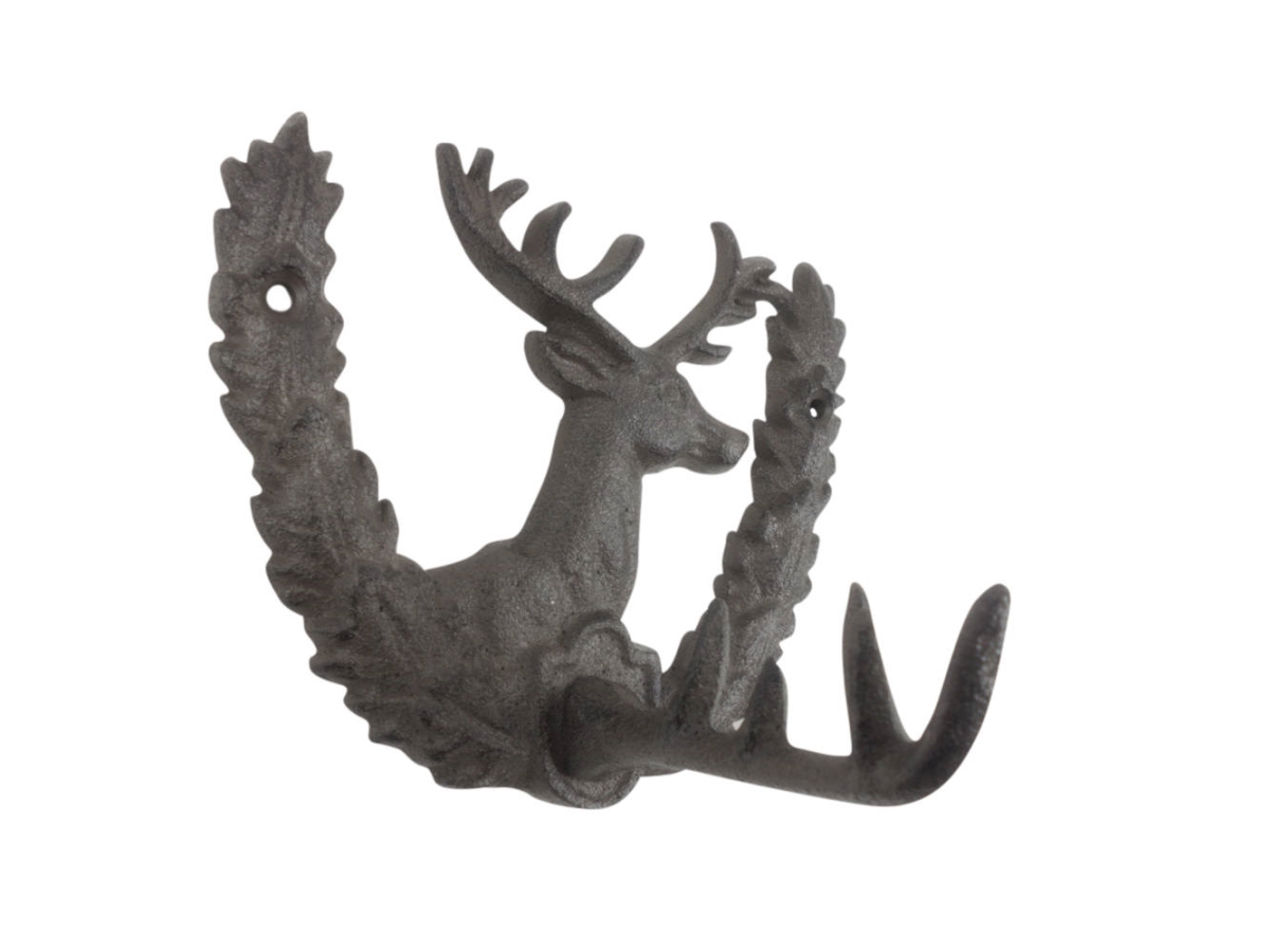 7 x 5 x 6 in. Cast Iron Reindeer with Wreath Decorative Metal Wall Hooks