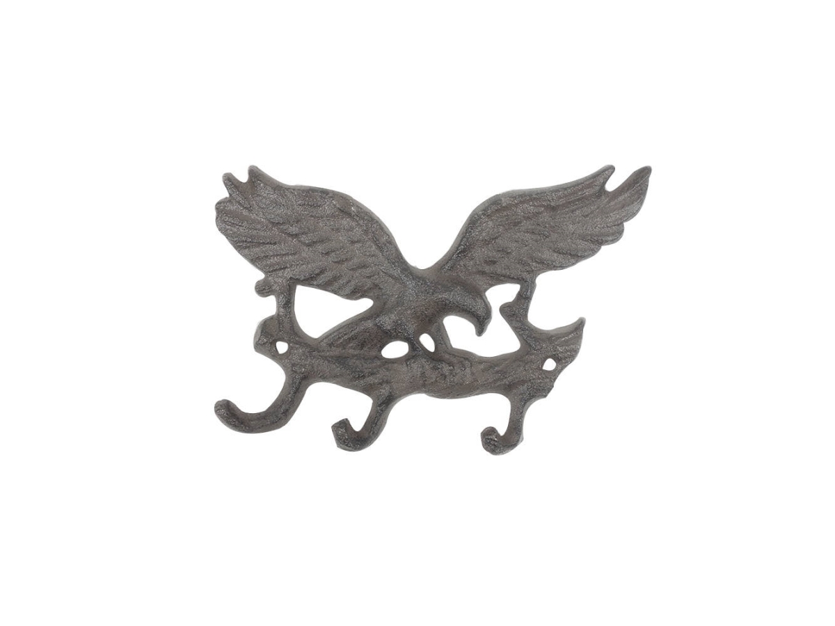 K-9935-cast-iron 7 x 1.5 x 5 in. Cast Iron Flying Eagle Landing on a Tree Branch Decorative Metal Wall Hooks