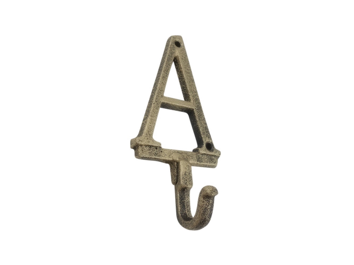 6 x 1 x 3 in. Rustic Gold Cast Iron Letter A Alphabet Wall Hooks