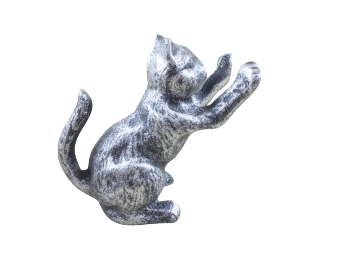 5 x 2.5 x 5 in. Rustic Silver Cast Iron Cat Door Stopper