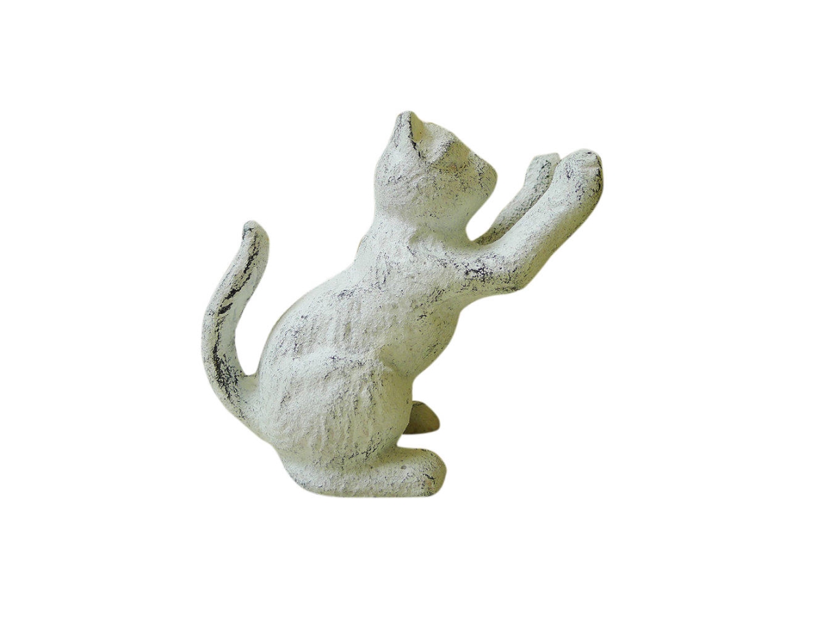 5 x 2.5 x 5 in. Whitewashed Cast Iron Cat Door Stopper