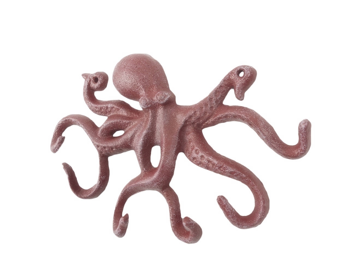 K-0942-ww-red 11 x 1 x 7 in. Red Whitewashed Cast Iron Octopus Hooks -  Handcrafted Model Ships