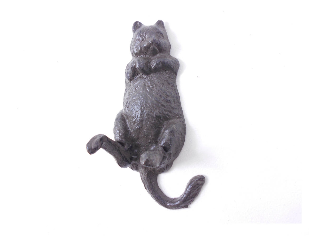 6 x 2 x 2 in. Cast Iron Happy Fat Cat Wall Hooks