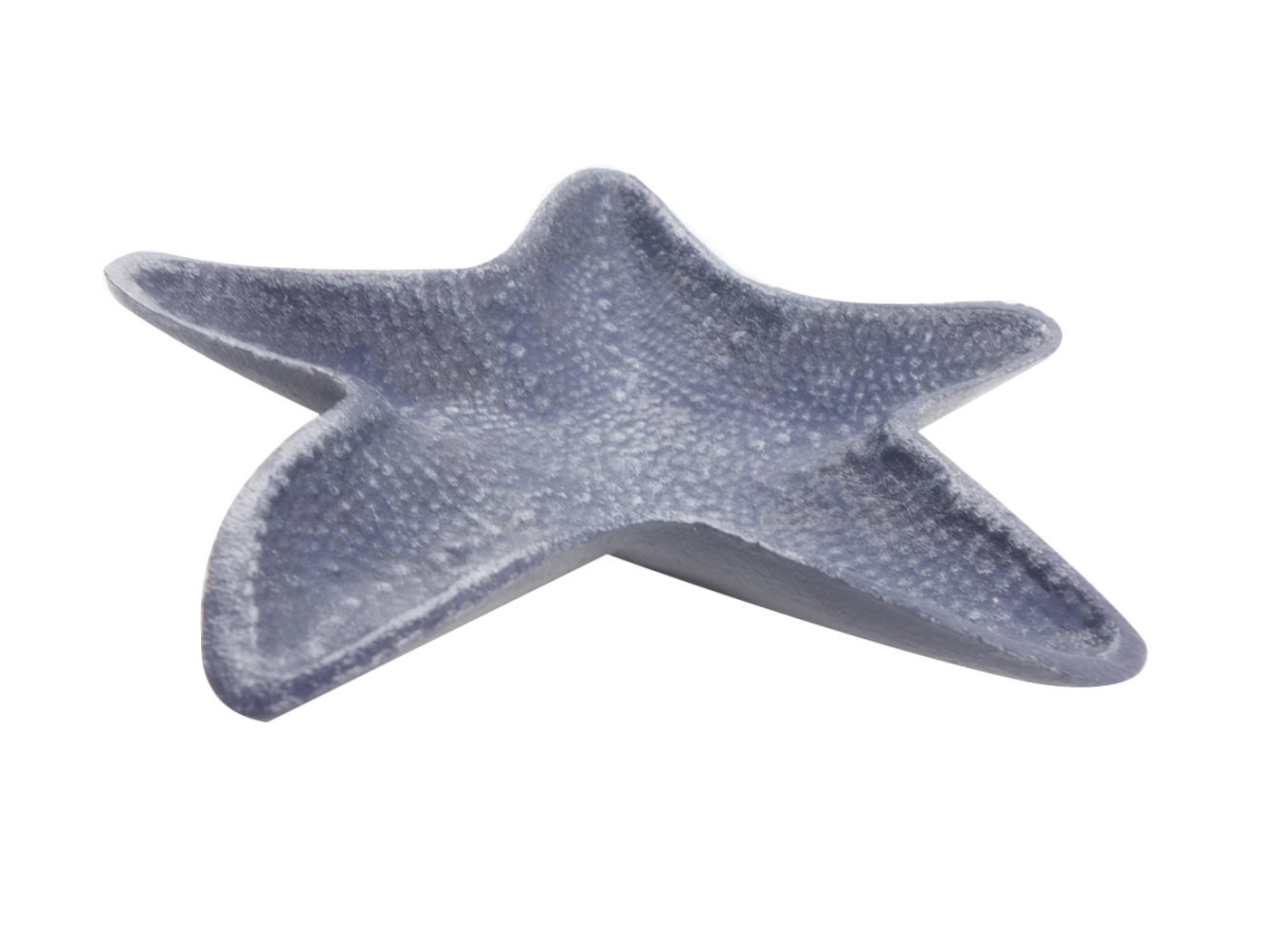 K-1290-solid-dark-blue 1 x 8 x 8 in. Rustic Dark Blue Cast Iron Starfish Decorative Bowl