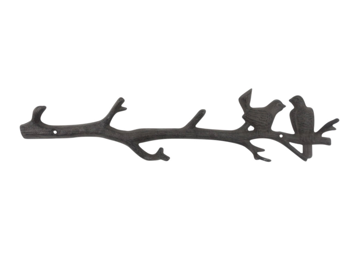 k-1299-cast-iron 2 x 1 x 19 in. Cast Iron Love Birds on a Tree Branch Decorative Metal Wall Hooks