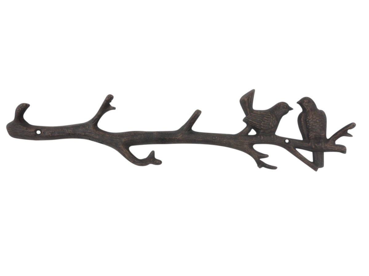 2 x 1 x 19 in. Rustic Copper Cast Iron Love Birds on a Tree Branch Decorative Metal Wall Hooks