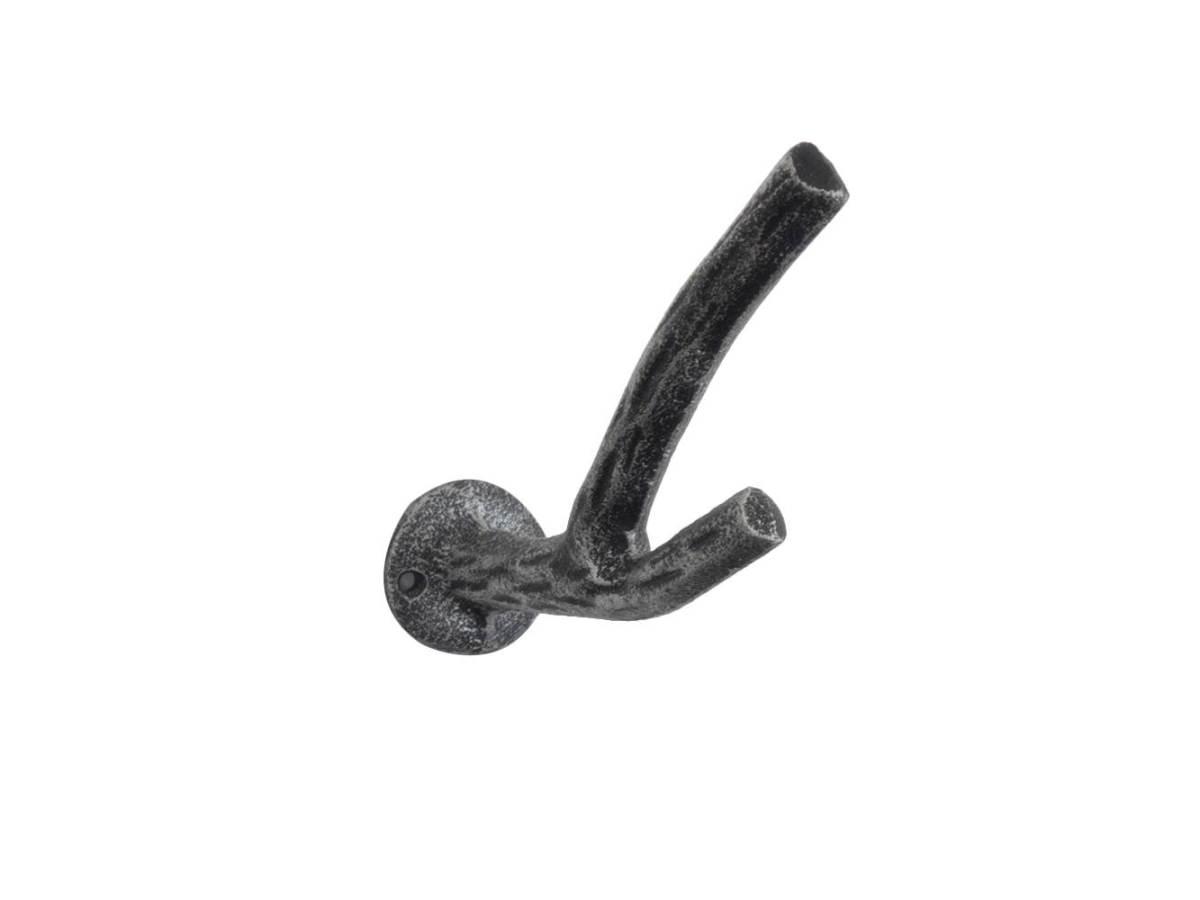 K-1317-silver 4 x 2 x 5 in. Rustic Silver Cast Iron Tree Branch Double Decorative Metal Wall Hooks