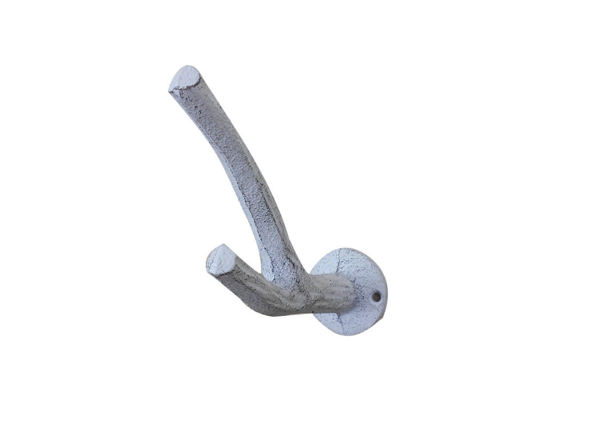 4 x 2 x 5 in. Whitewashed Cast Iron Tree Branch Double Decorative Metal Wall Hooks