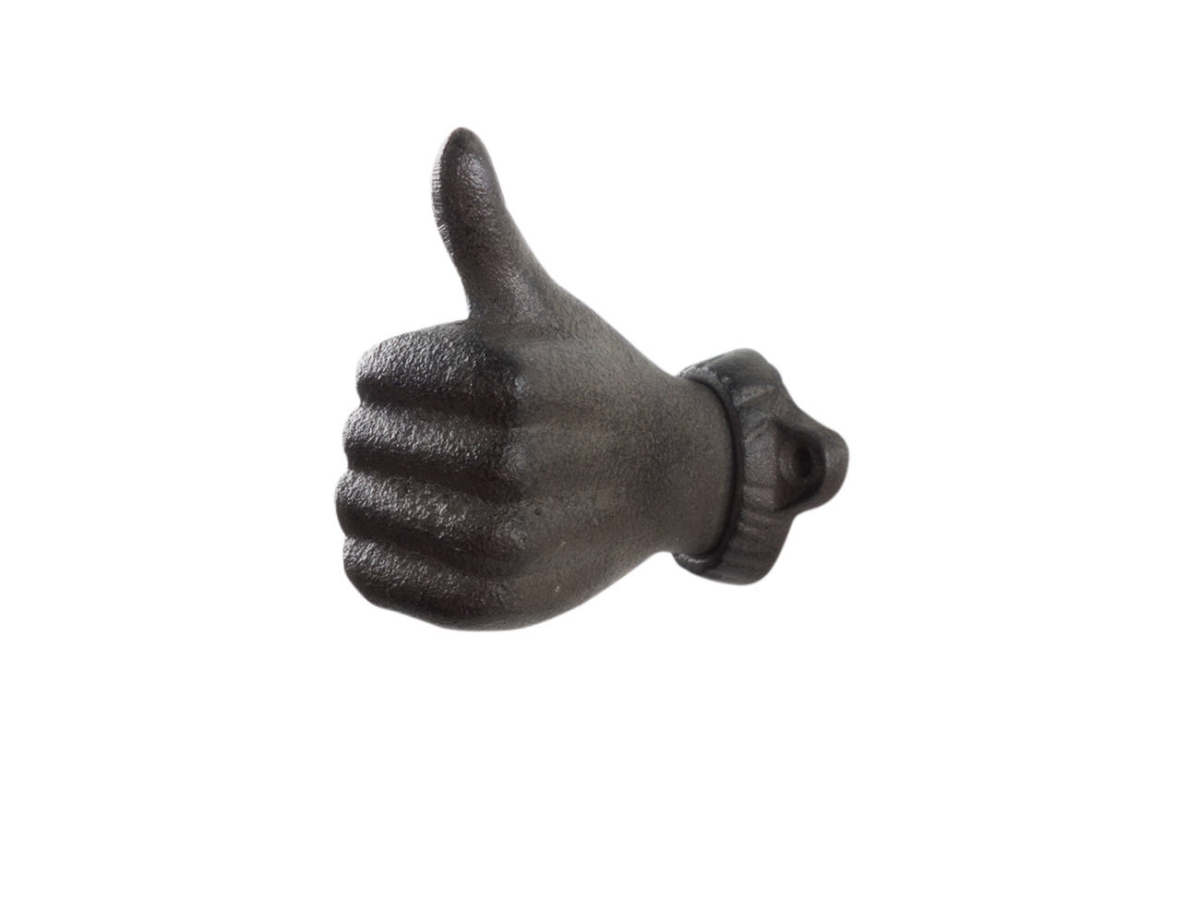 3.25 x 2 x 3.25 in. Cast Iron Thumbs Up Decorative Metal Wall Hooks
