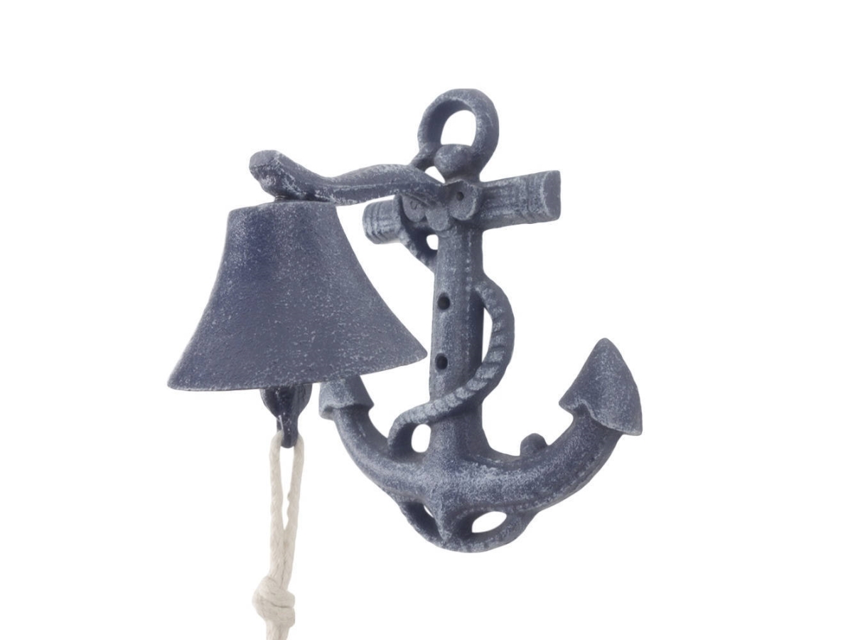 K-4004-solid-dark-blue 8 x 6 x 5 in. Rustic Dark Blue Cast Iron Wall Mounted Anchor Bell