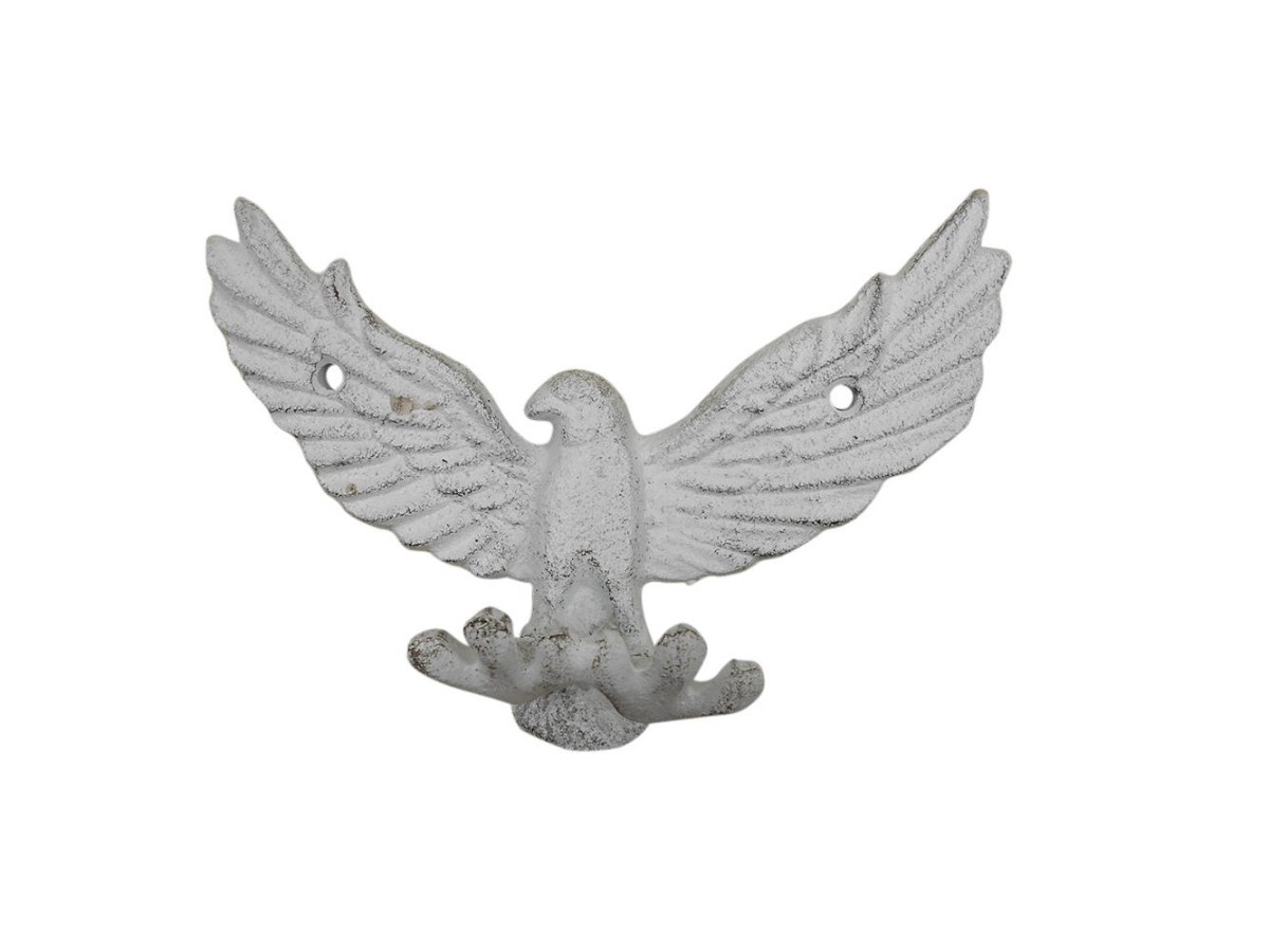 6 x 2 x 3.5 in. Whitewashed Cast Iron Flying Eagle Decorative Metal Talons Wall Hooks