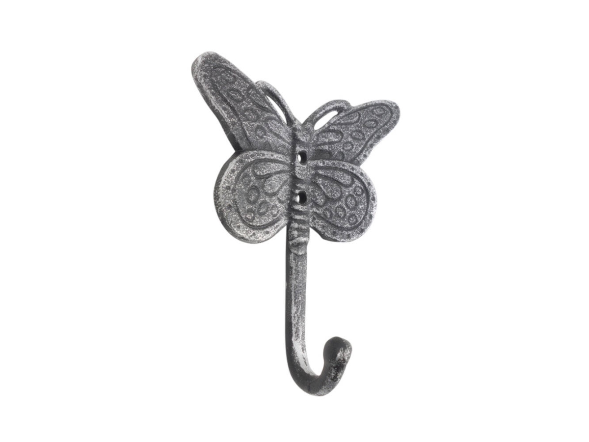 5 x 1 x 4.5 in. Rustic Silver Cast Iron Butterly Decorative Metal Wall Hooks
