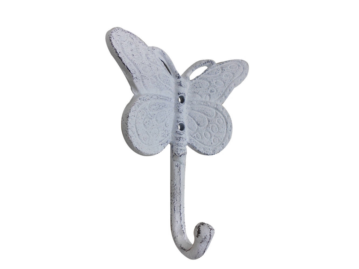 5 x 1 x 4.5 in. Whitewashed Cast Iron Butterly Decorative Metal Wall Hooks