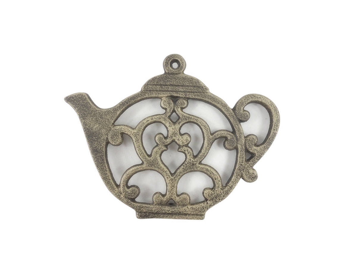 Picture of Handcrafted Model Ships K-0705-gold 6 x 1 x 8 in. Rustic Gold Cast Iron Round Teapot Trivet