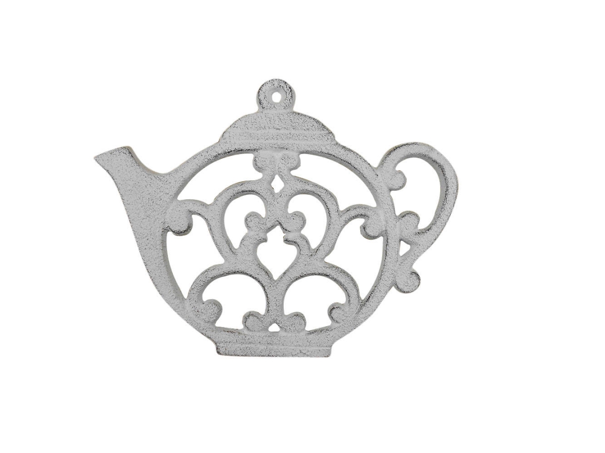 Picture of Handcrafted Model Ships K-0705-w 6 x 1 x 8 in. Whitewashed Cast Iron Round Teapot Trivet