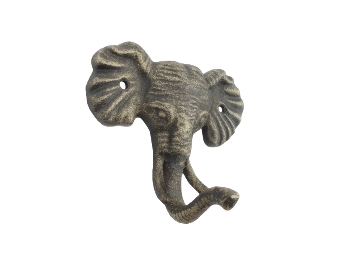 3 x 5 x 4.5 in. Rustic Gold Cast Iron Elephant Hooks