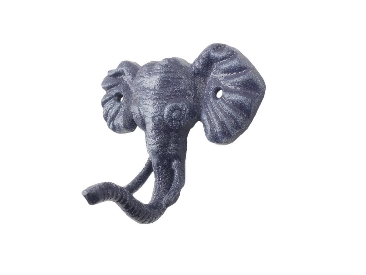 3 x 5 x 4.5 in. Rustic Dark Blue Cast Iron Elephant Hooks