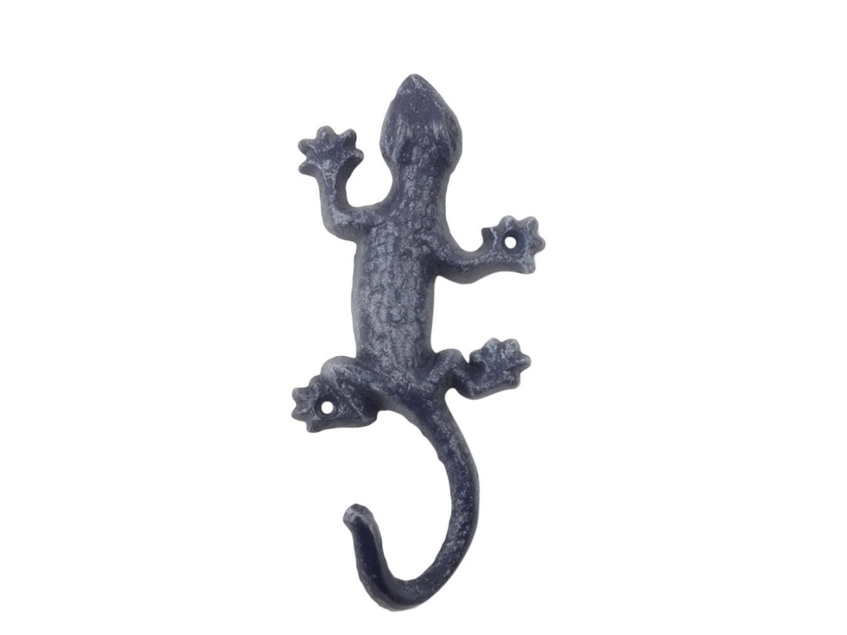 6 x 1 x 3 in. Rustic Dark Blue Cast Iron Lizard Hooks