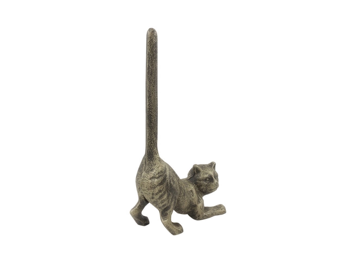 Picture of Handcrafted Model Ships K-1331-gold 10 x 3 x 5 in. Rustic Gold Cast Iron Cat Paper Towel Holder