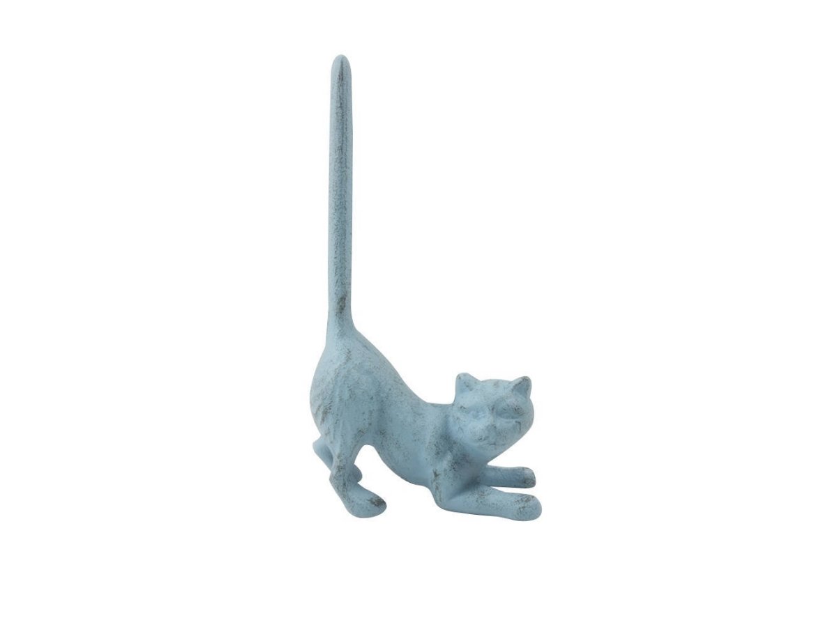 K-1331-solid-light-blue 10 x 3 x 5 in. Rustic Light Blue Cast Iron Cat Paper Towel Holder -  Handcrafted Model Ships