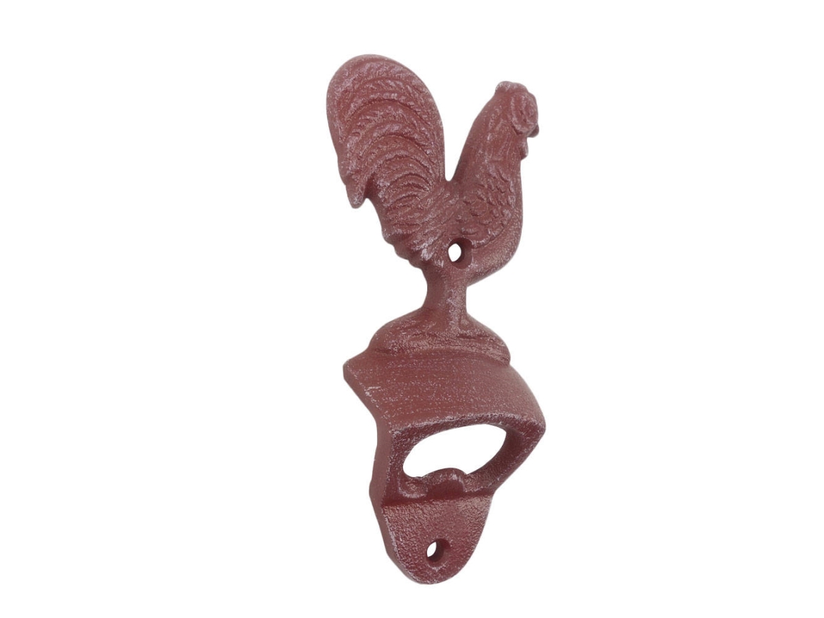 K-1458-ww-red 6 x 1 x 3 in. Rustic Red Whitewashed Cast Iron Rooster Bottle Opener -  Handcrafted Model Ships