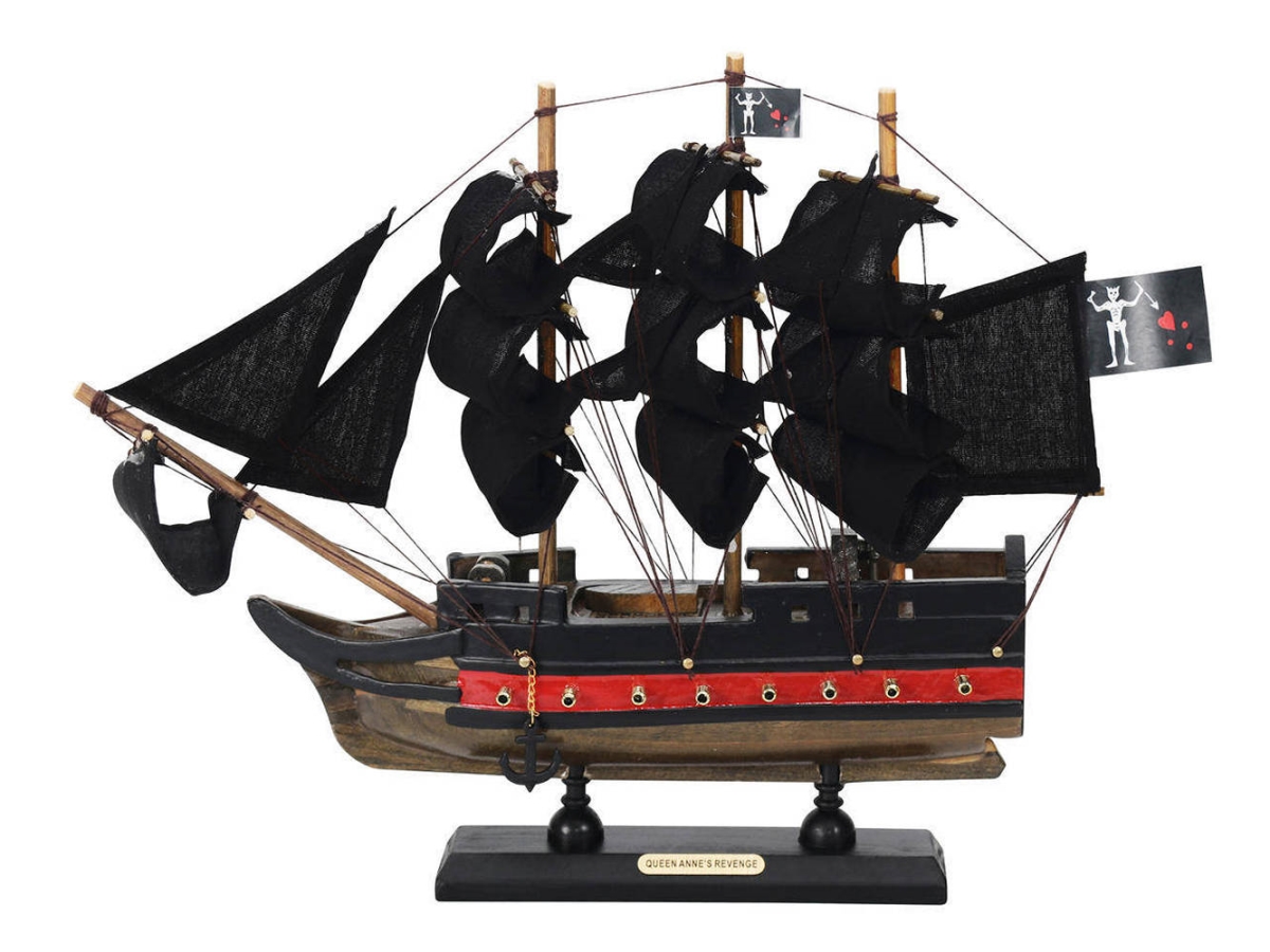 Picture of Handcrafted Model Ships PLIM12-QA-B 9 x 2 x 12 in. Wooden Blackbeards Queen Annes Revenge Black Sails Limited Model Pirate Ship