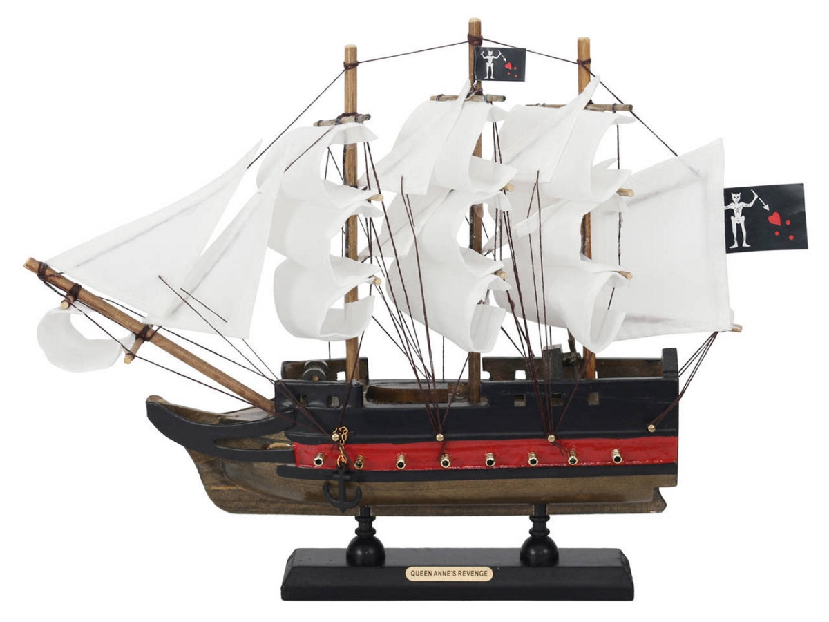 Picture of Handcrafted Model Ships PLIM12-QA-W 9 x 2 x 12 in. Wooden Blackbeards Queen Annes Revenge White Sails Limited Model Pirate Ship