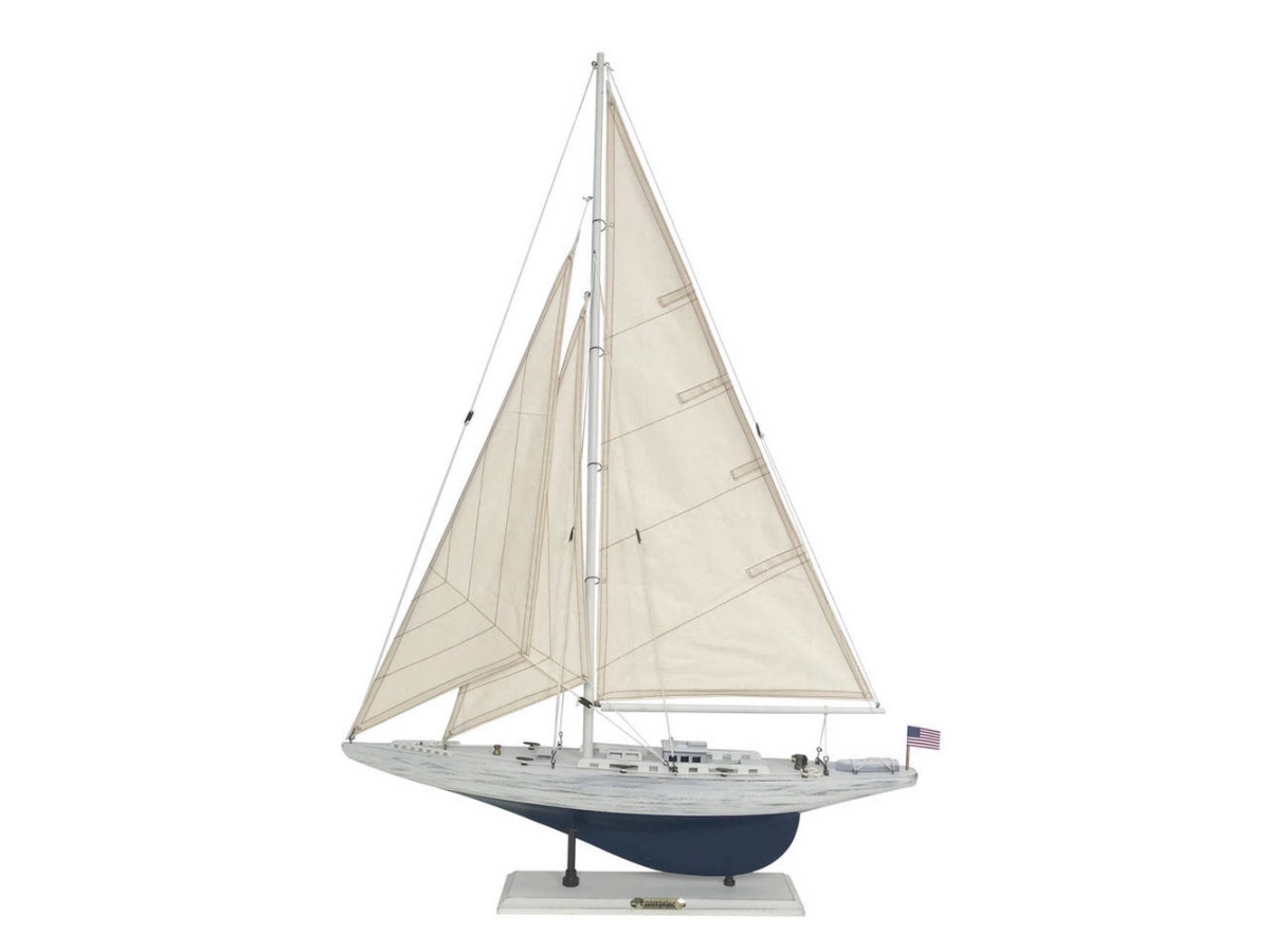 WW-E-35 35 x 4 x 24 in. Wooden Rustic Whitewashed Enterprise Limited Sailboat Model