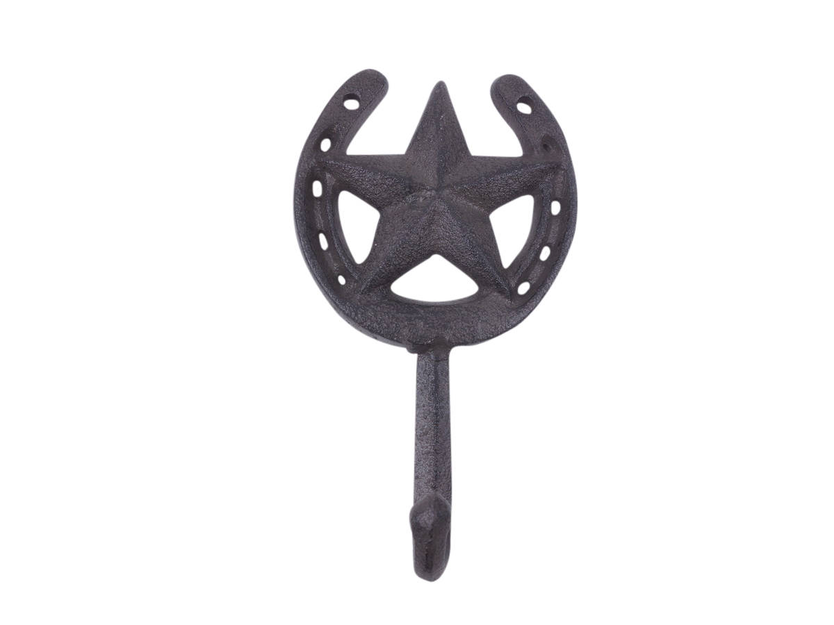 7 x 2 x 4 in. Cast Iron Barn Star & Horseshoe Decorative Metal Wall Hooks