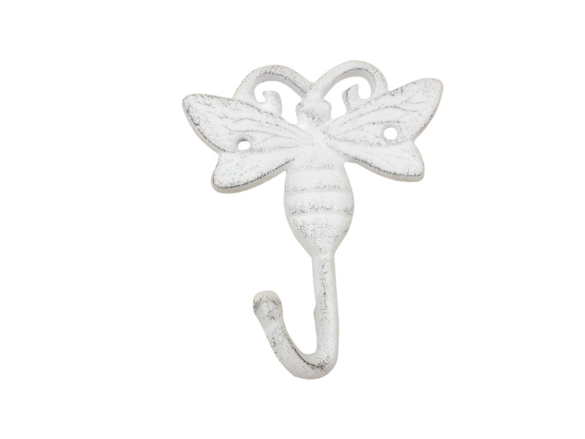 5 x 2 x 4 in. Whitewashed Cast Iron Bee Decorative Metal Wall Hooks