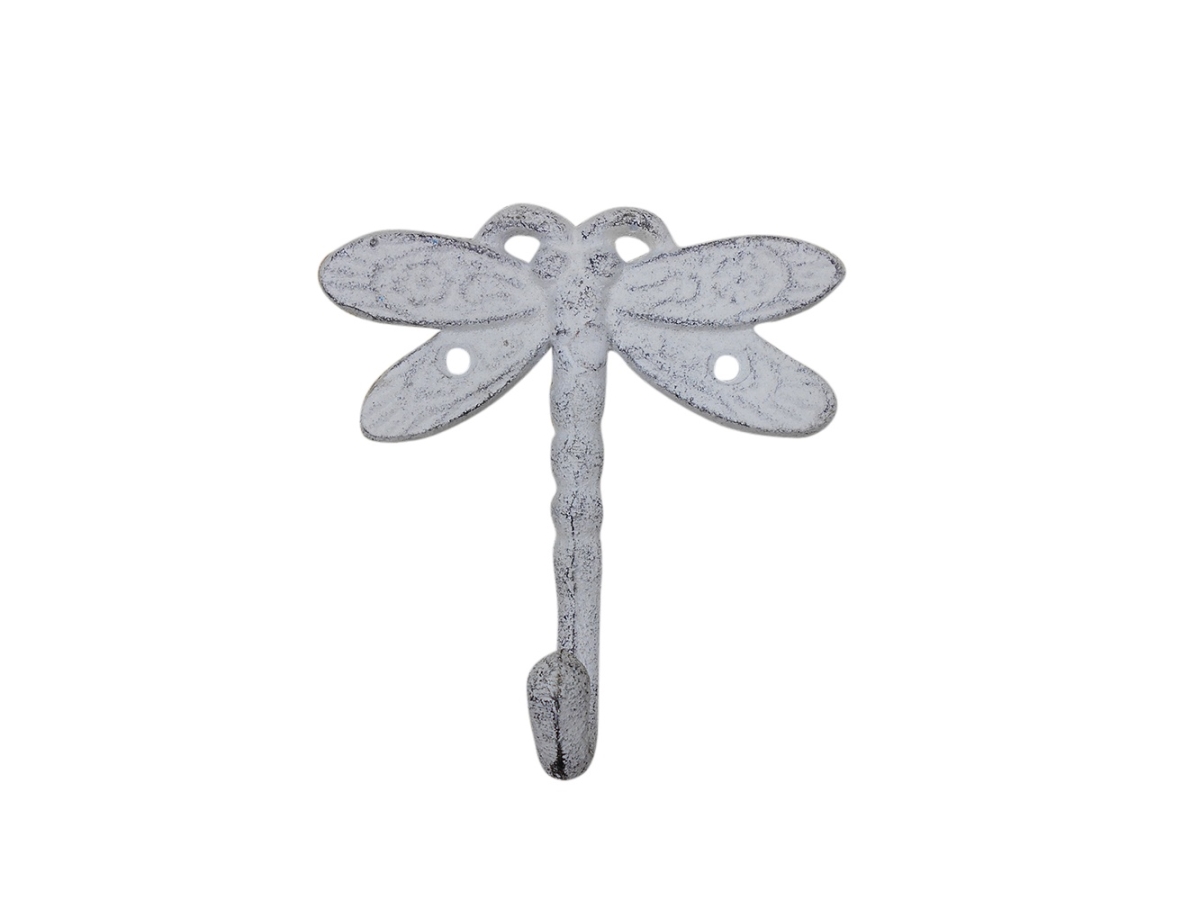 5 x 2 x 4 in. Whitewashed Cast Iron Dragonfly Decorative Metal Wall Hooks