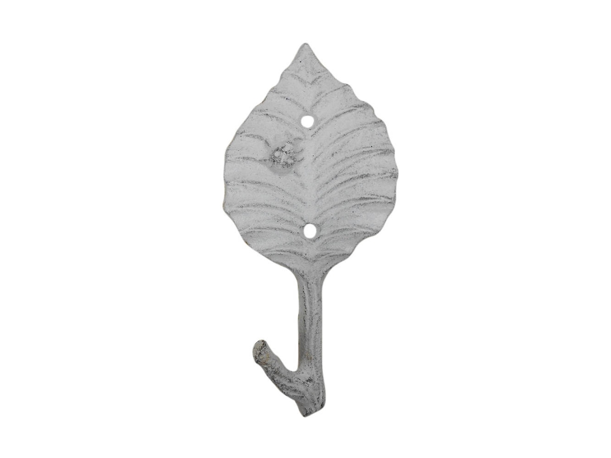5.5 x 1.5 x 3 in. Whitewashed Cast Iron Birch Tree Leaf Decorative Metal Tree Branch Hooks