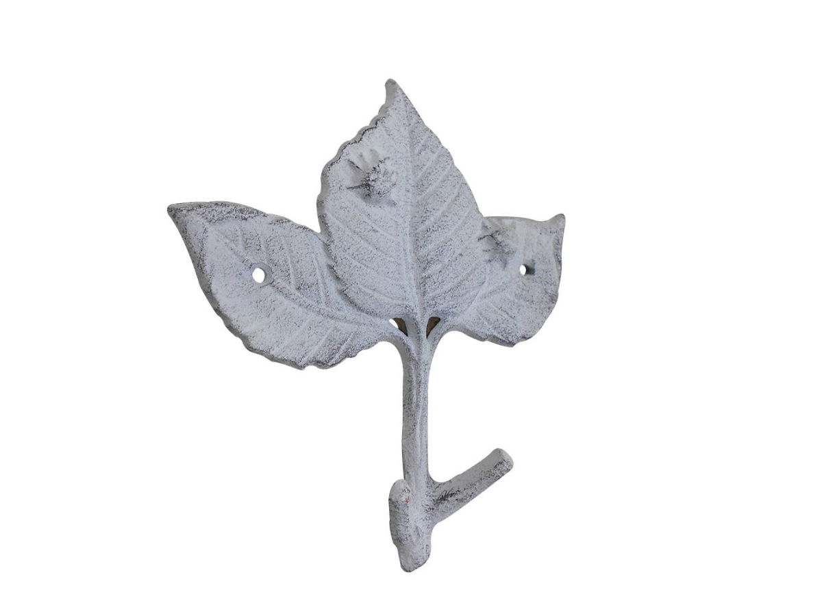 5.5 x 1.5 x 4 in. Whitewashed Cast Iron Birch Tree Leaves Decorative Metal Tree Branch Hooks