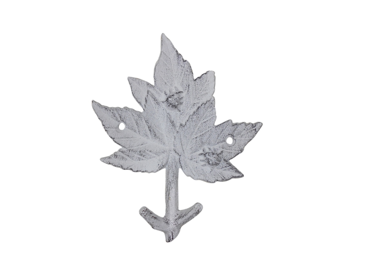 6.5 x 1.5 x 3.5 in. Whitewashed Cast Iron Maple Tree Leaf Decorative Metal Tree Branch Hooks