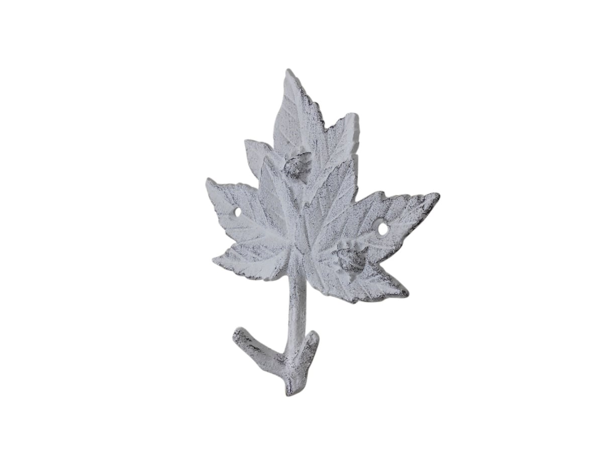 6.5 x 1.5 x 4 in. Whitewashed Cast Iron Maple Tree Leaves Decorative Metal Tree Branch Hooks