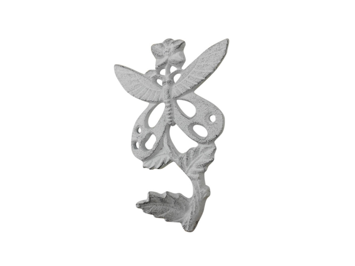 K-9921-w 6.5 x 1.5 x 4 in. Whitewashed Cast Iron Butterfly on a Branch Decorative Metal Wall Hooks