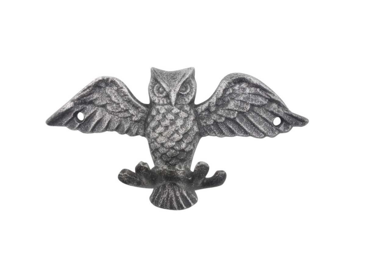 6 x 2 x 3.5 in. Rustic Silver Cast Iron Flying Owl Decorative Metal Talons Wall Hooks