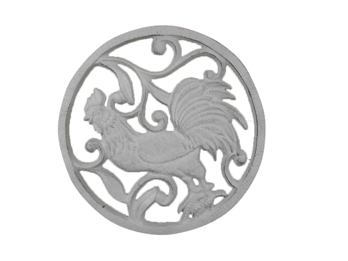 Picture of Handcrafted Model Ships K-0239-w 1 x 8 x 8 in. Whitewashed Cast Iron Rooster Trivet