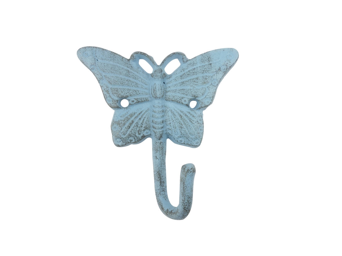 6 x 2 x 6 in. Rustic Light Blue Cast Iron Butterfly Hooks