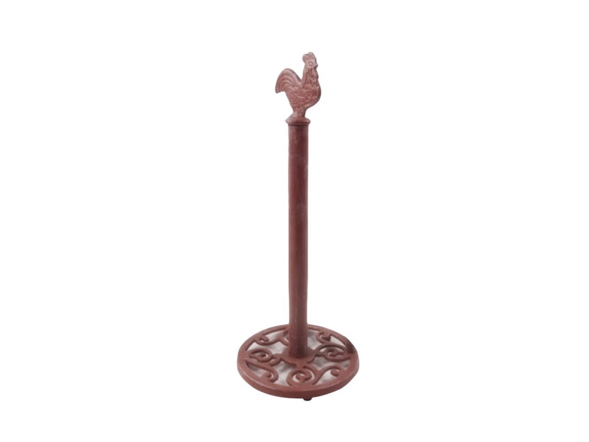 K-0585A-ww-red-Toilet 15 x 7 x 7 in. Rustic Red Whitewashed Cast Iron Rooster Extra Toilet Paper Stand