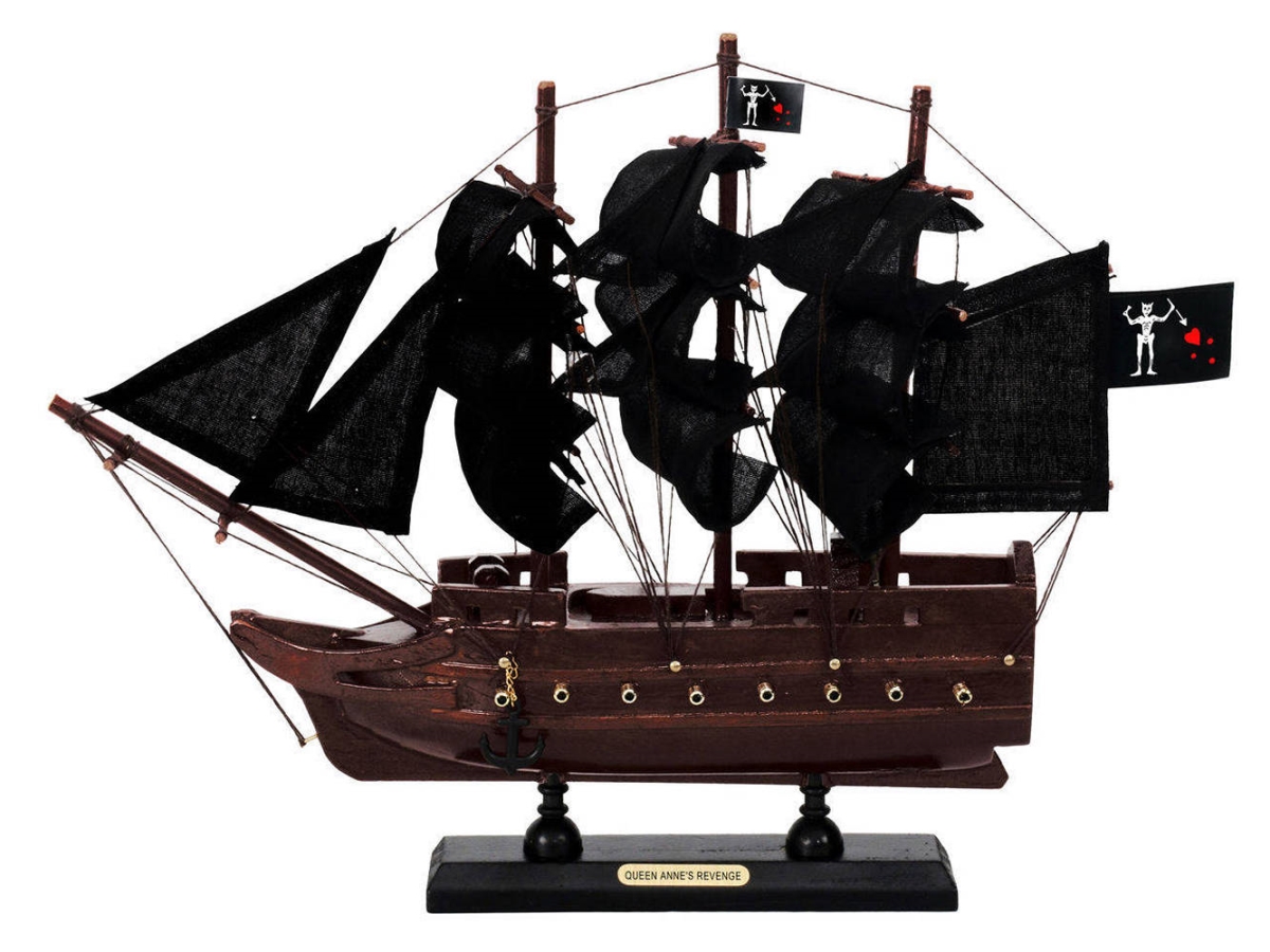 Picture of Handcrafted Model Ships P12-QA-B 9 x 2 x 12 in. Wooden Blackbeards Queen Annes Revenge Black Sails Model Pirate Ship