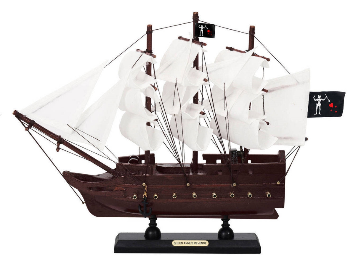 Picture of Handcrafted Model Ships P12-QA-W 9 x 2 x 12 in. Wooden Blackbeards Queen Annes Revenge White Sails Model Pirate Ship
