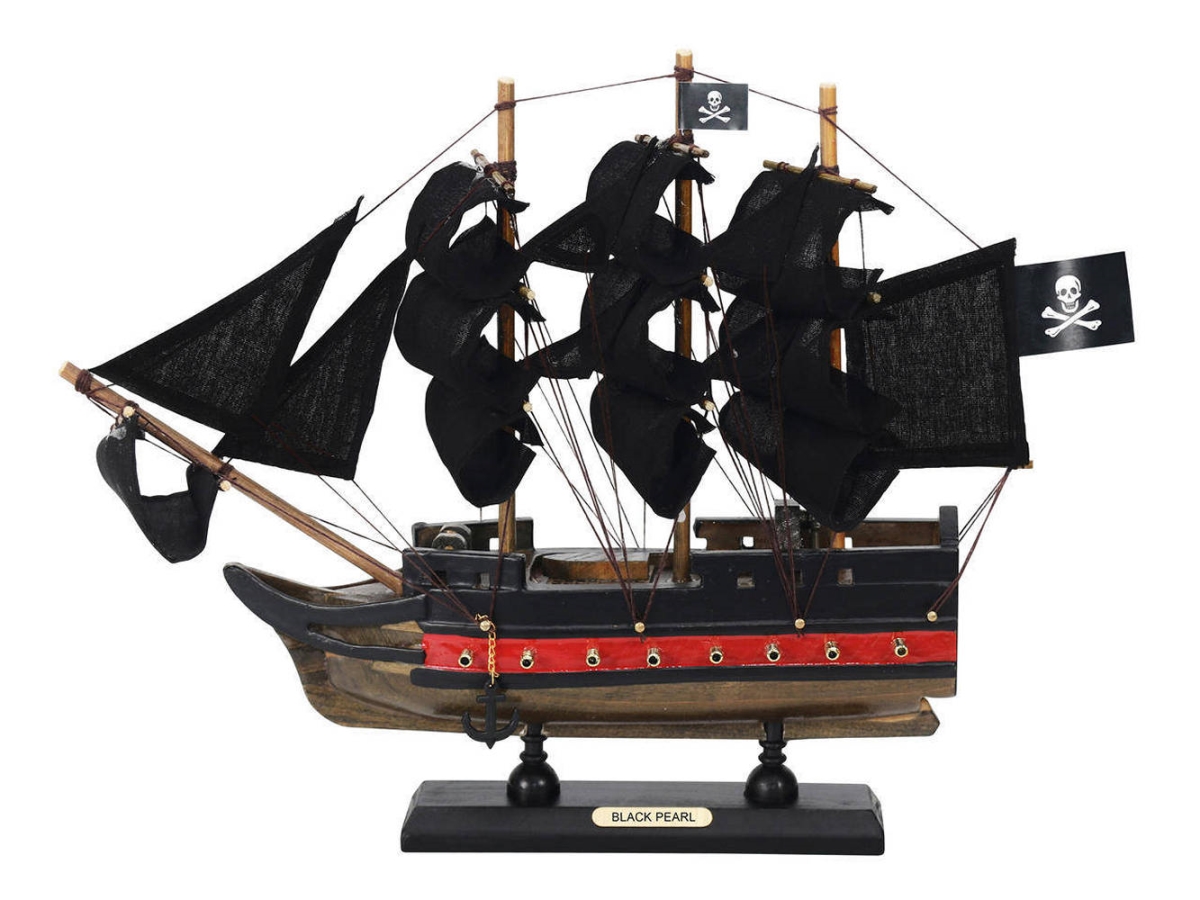 Picture of Handcrafted Model Ships PLIM12-BP-B 9 x 2 x 12 in. Wooden Black Pearl with Black Sails Limited Model Pirate Ship