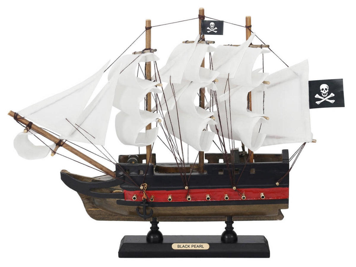 Picture of Handcrafted Model Ships PLIM12-BP-W 9 x 2 x 12 in. Wooden Black Pearl with White Sails Limited Model Pirate Ship