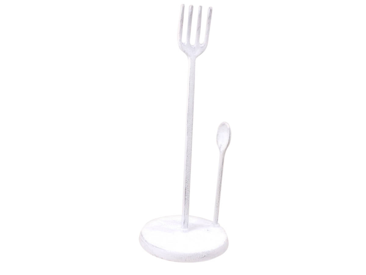 Picture of Handcrafted Model Ships k-9316-FS-w 15 x 6 x 6 in. Whitewashed Cast Iron Fork & Spoon Kitchen Paper Towel Holder