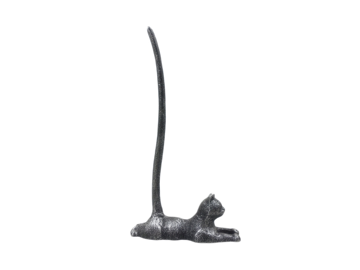 Picture of Handcrafted Model Ships k-9348-silver-T 19 x 3 x 8 in. Rustic Silver Cast Iron Sitting Cat Bathroom Extra Toilet Paper Stand