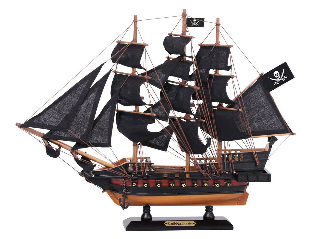 Picture of Handcrafted Model Ships Caribbean-Pirate-15-Lim-Black-Sails 12 x 3 x 15 in. Wooden Caribbean Pirate Black Sails Limited Model Pirate Ship